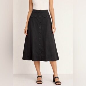 New Tuckernuck Womens Kenya Skirt 4 Black A-Line Cotton Midi Pockets Buttons NWT